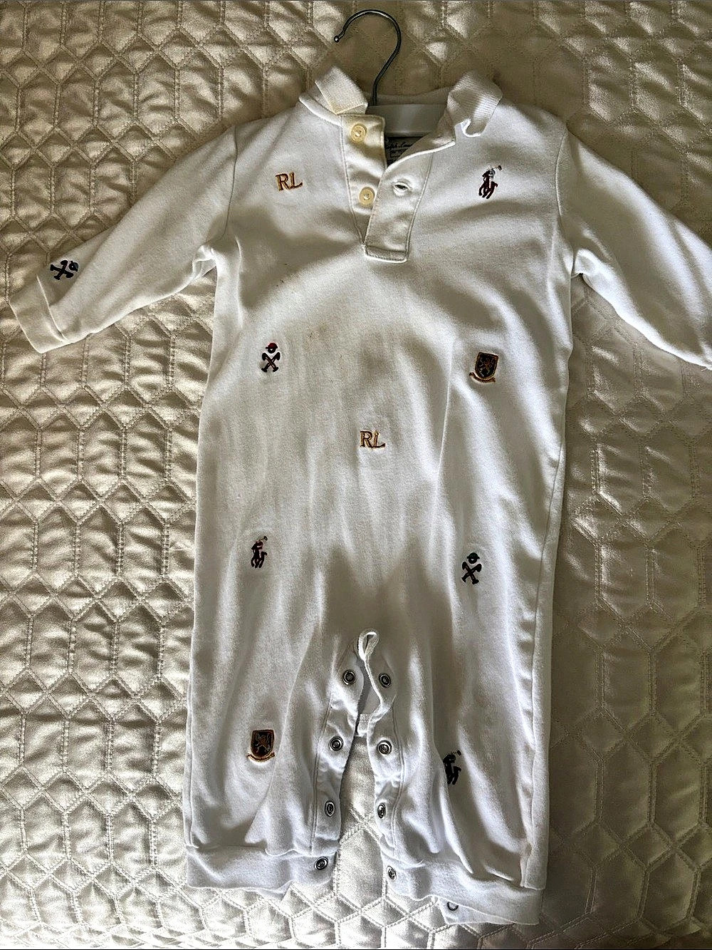 Ralph Lauren Baby White Cotton Polo embroidered pajamas